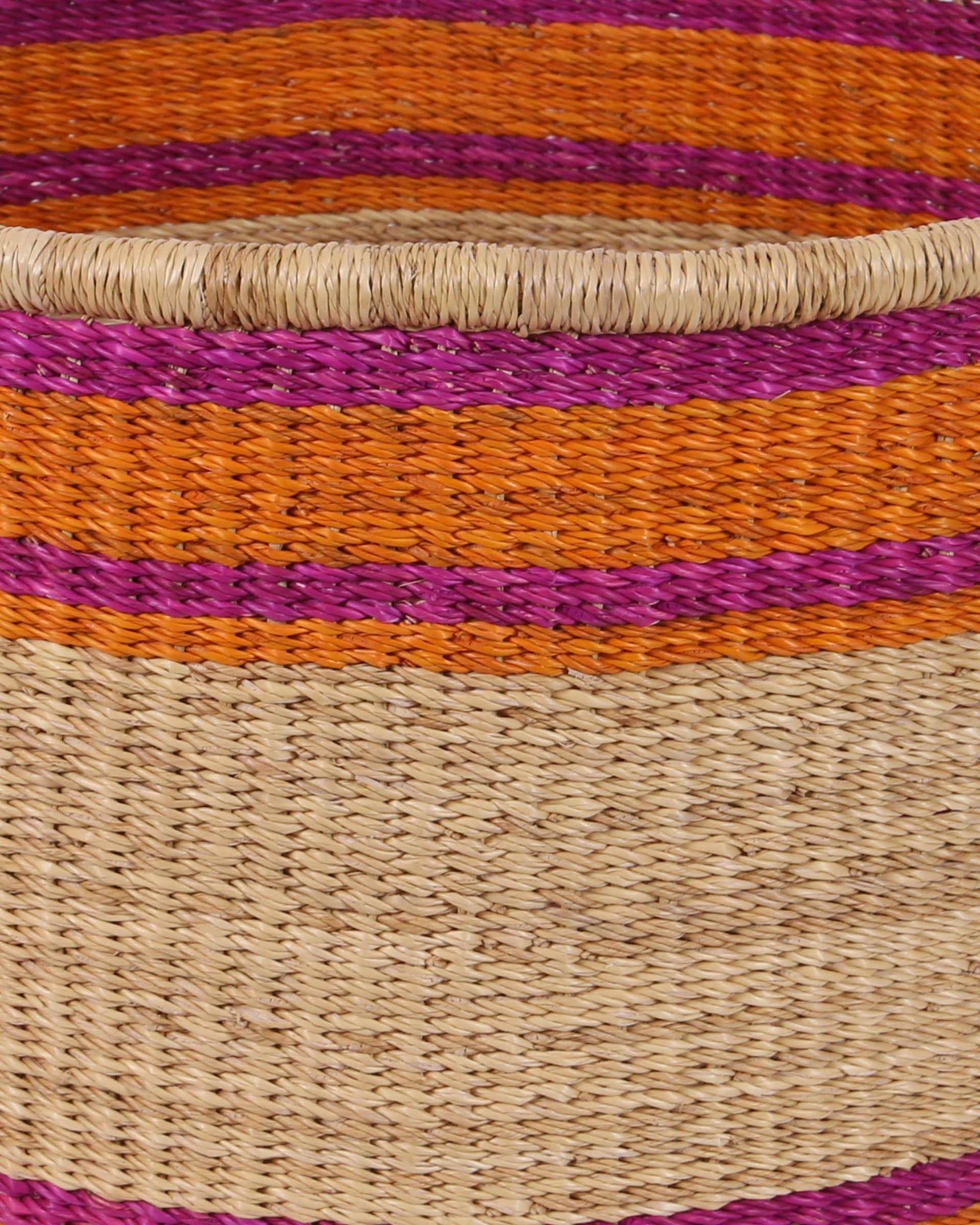 YAAYAA: Medium Pink, Orange, Natural Floor Storage Basket With Handles