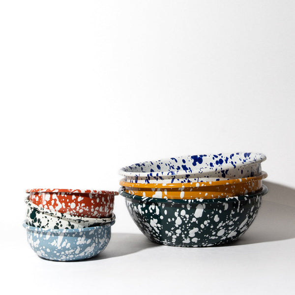 Splatter Enamel Snack Bowl - Cream / Dark Green