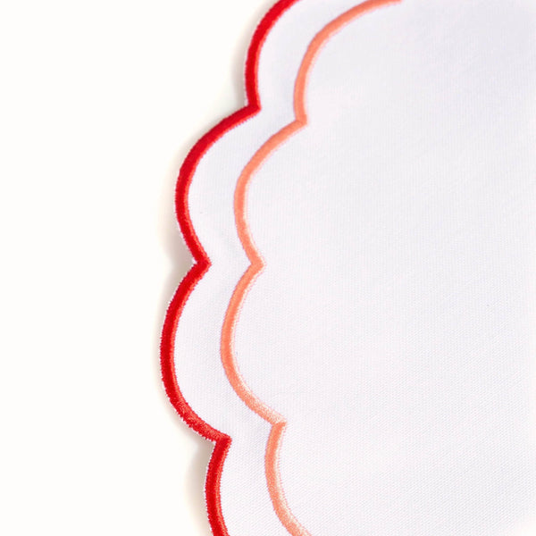 Scalloped Placemat Embroidered Red & Pink