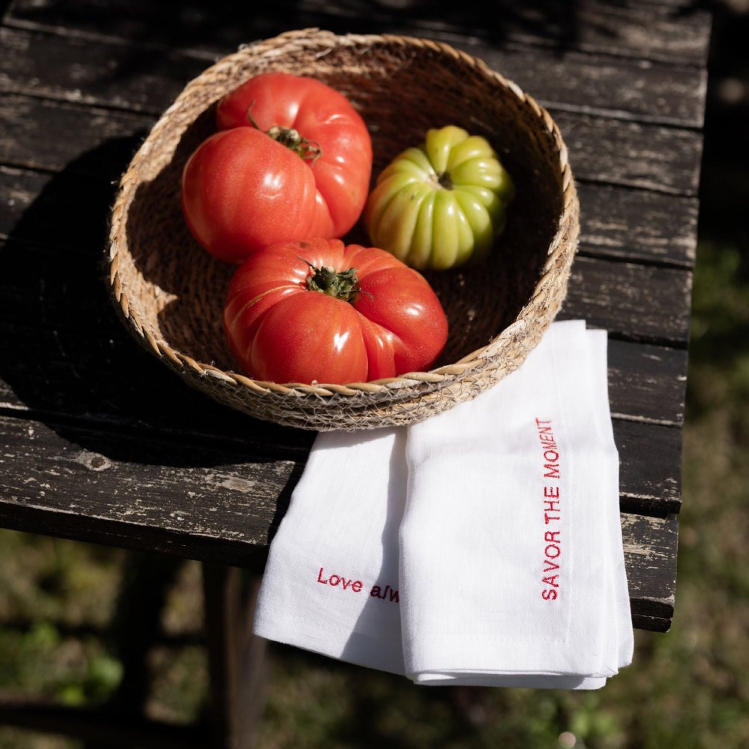Embroidered Linen Napkins – “Savor the Moment” & “Love Always” Edition