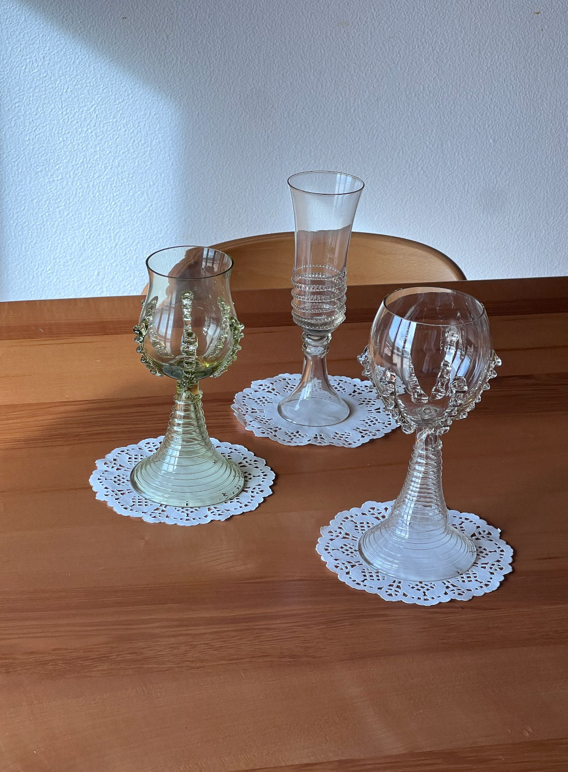 Mouthblown Wine Goblets - Tall Ribbed Green
