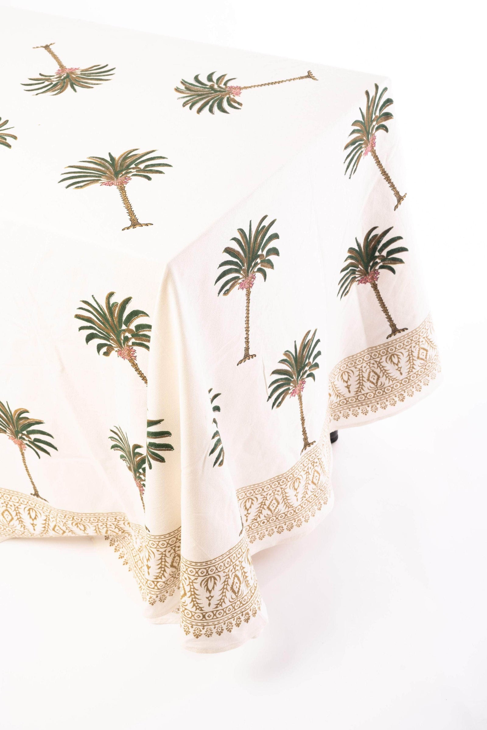Hand-Printed Palm Cotton Tablecloth