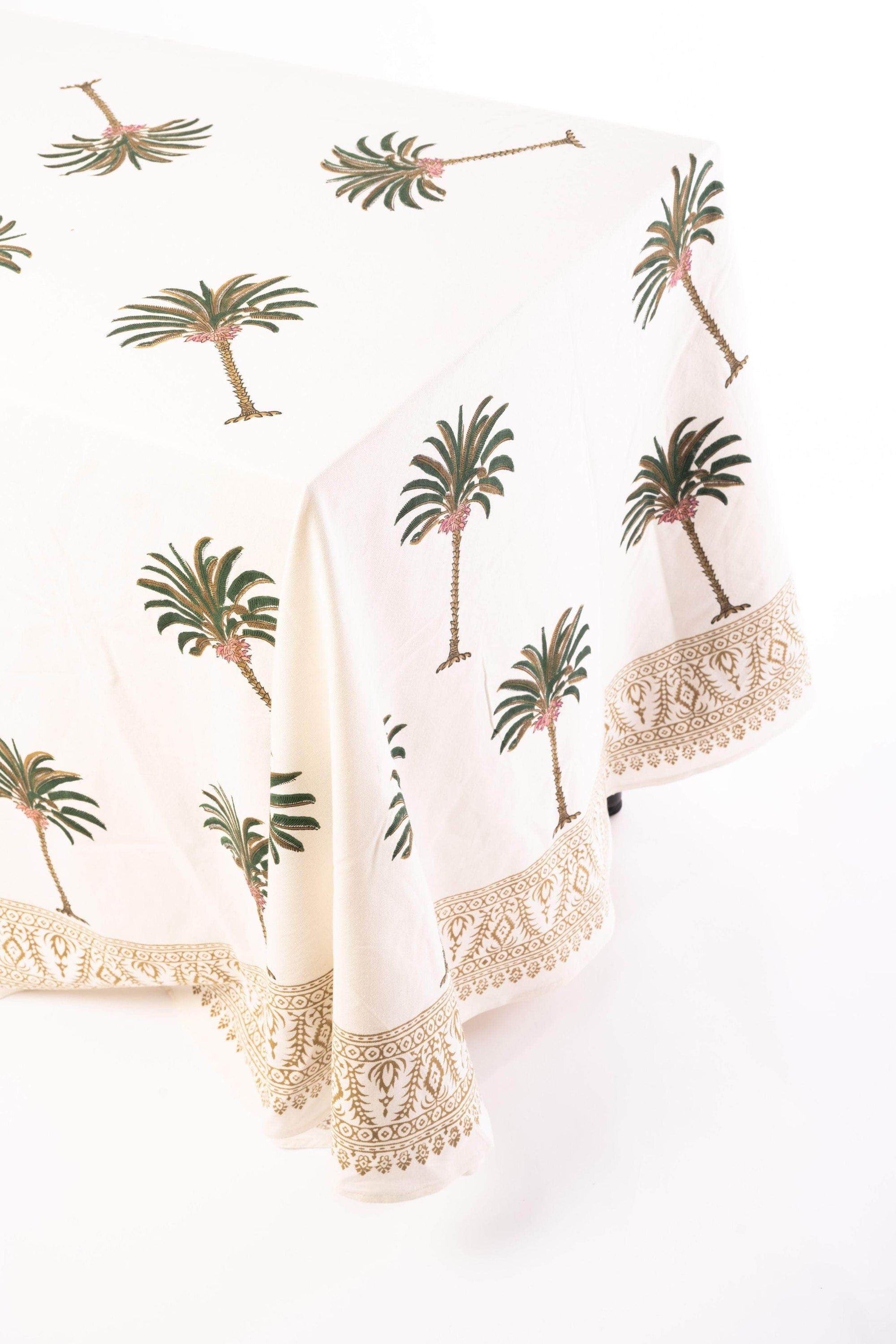 Hand-Printed Palm Cotton Tablecloth