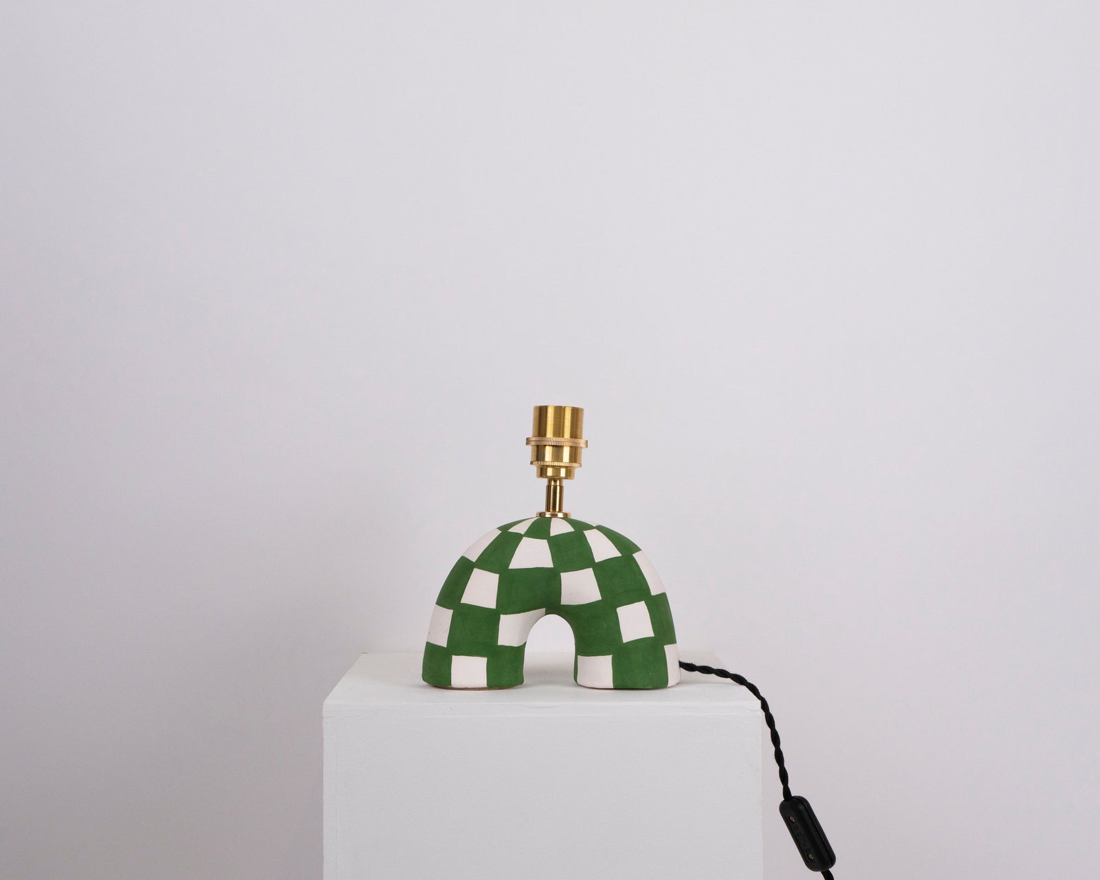 'Me' Table Lamp - Forest Green Checkerboard