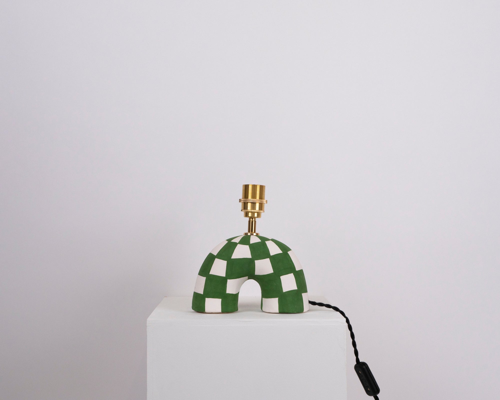 'Me' Table Lamp - Forest Green Checkerboard