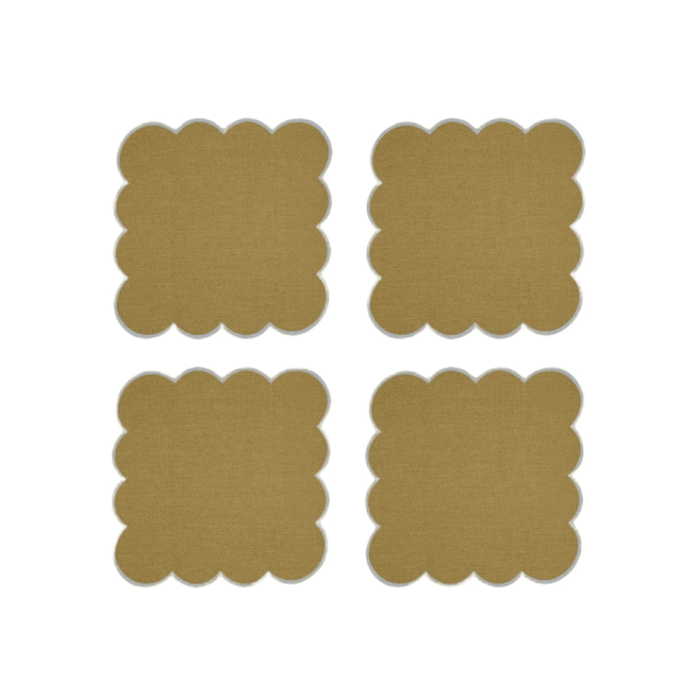 Zero-Waste Scalloped Linen Cocktail Napkins Willow Green - Set of 4