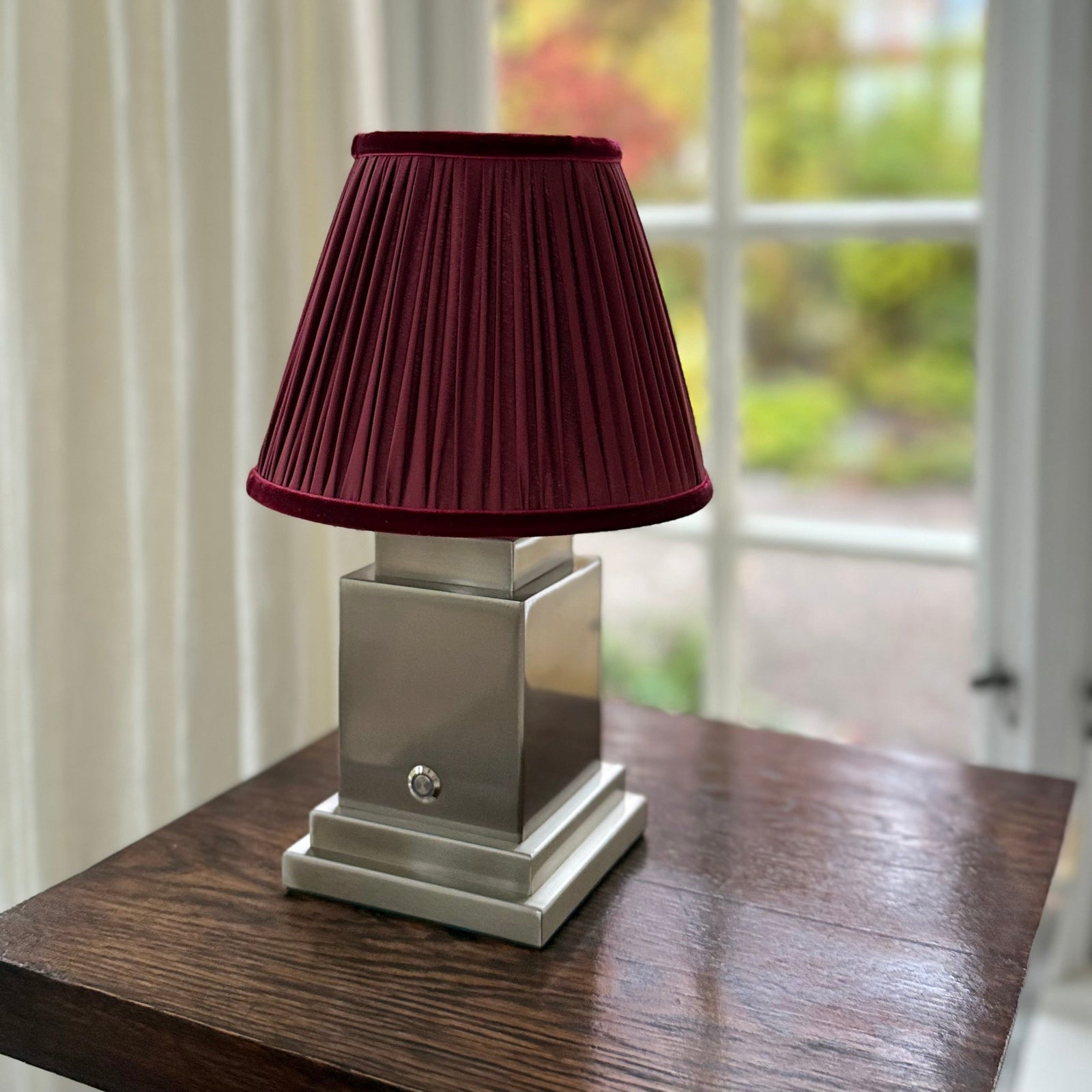 Athena Silver Rechargeable Table Lamp (Burgundy)