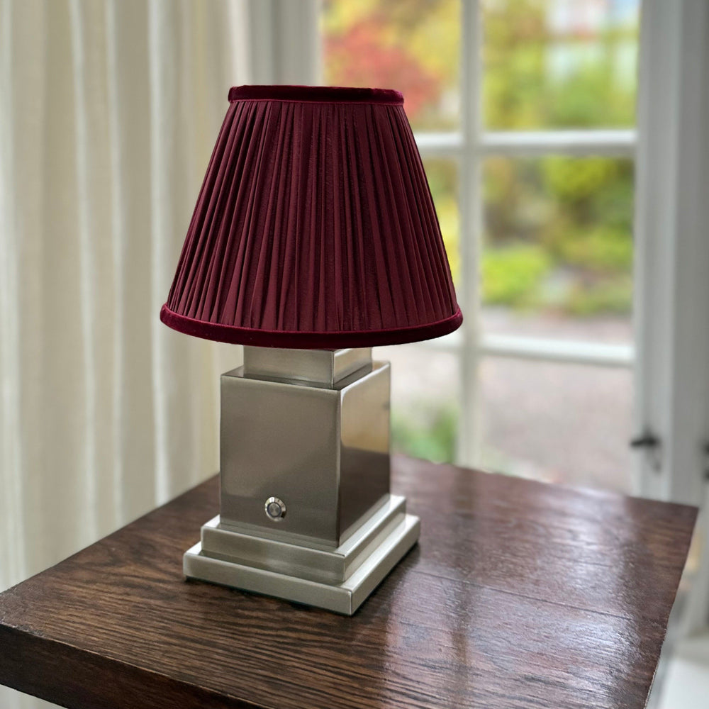 Athena Silver Rechargeable Table Lamp (Burgundy)
