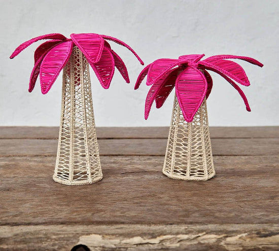 Large Fuschia Iraca Palm Tree Candleholder
