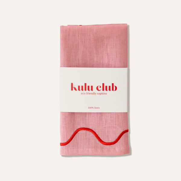 100% Linen Napkin Set Wavy Pink