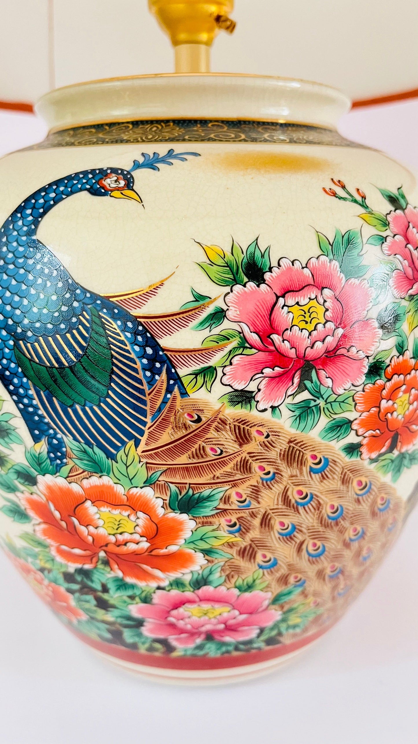Antique Japanese Peacock Lamp