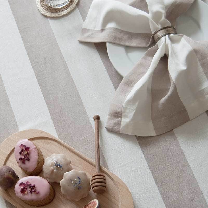 Mocha Wide Striped Linen Napkin - Set of 4