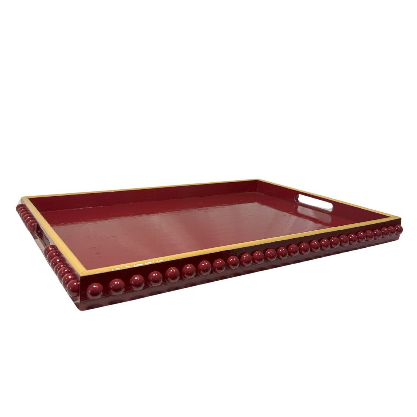 Red Bobbin Style Coffee Table Tray with Mustard Yellow Edge