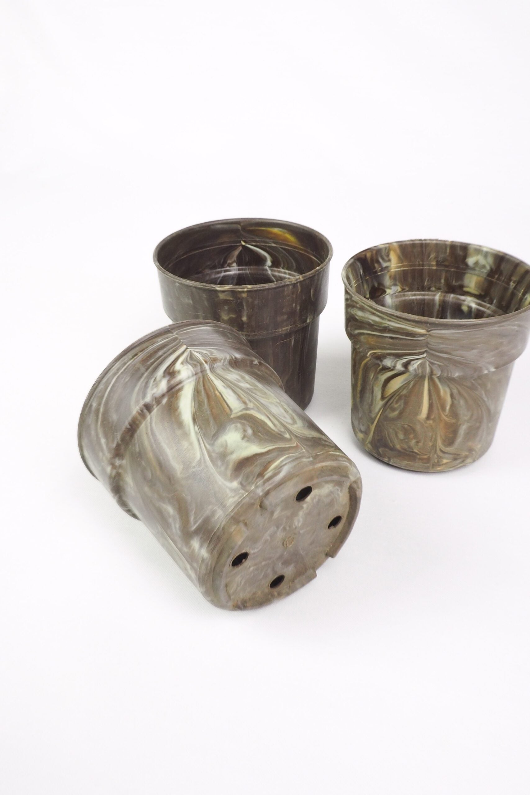 3 Vintage Marbled Plant Pots
