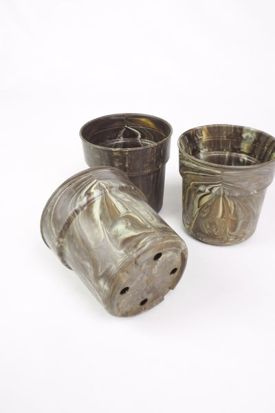 3 Vintage Marbled Plant Pots