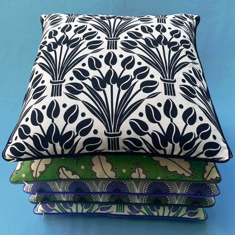 Tulips Cushion Cover with Piping - Black White