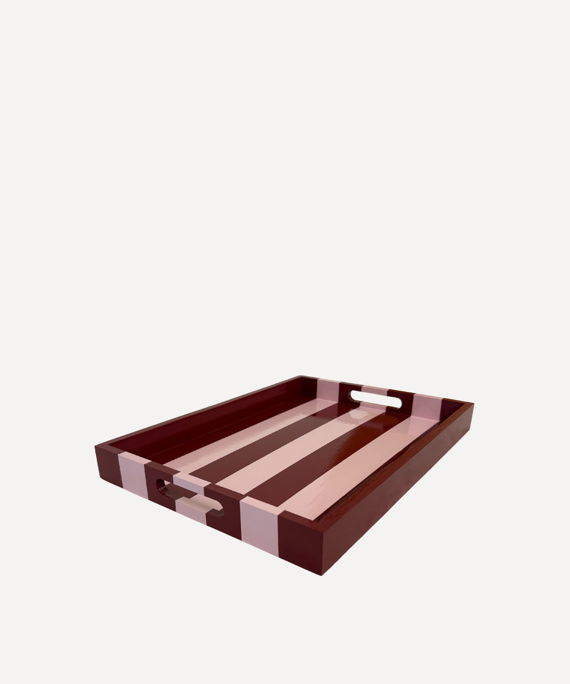 Pink and Red Striped Decorative Tray with Handles