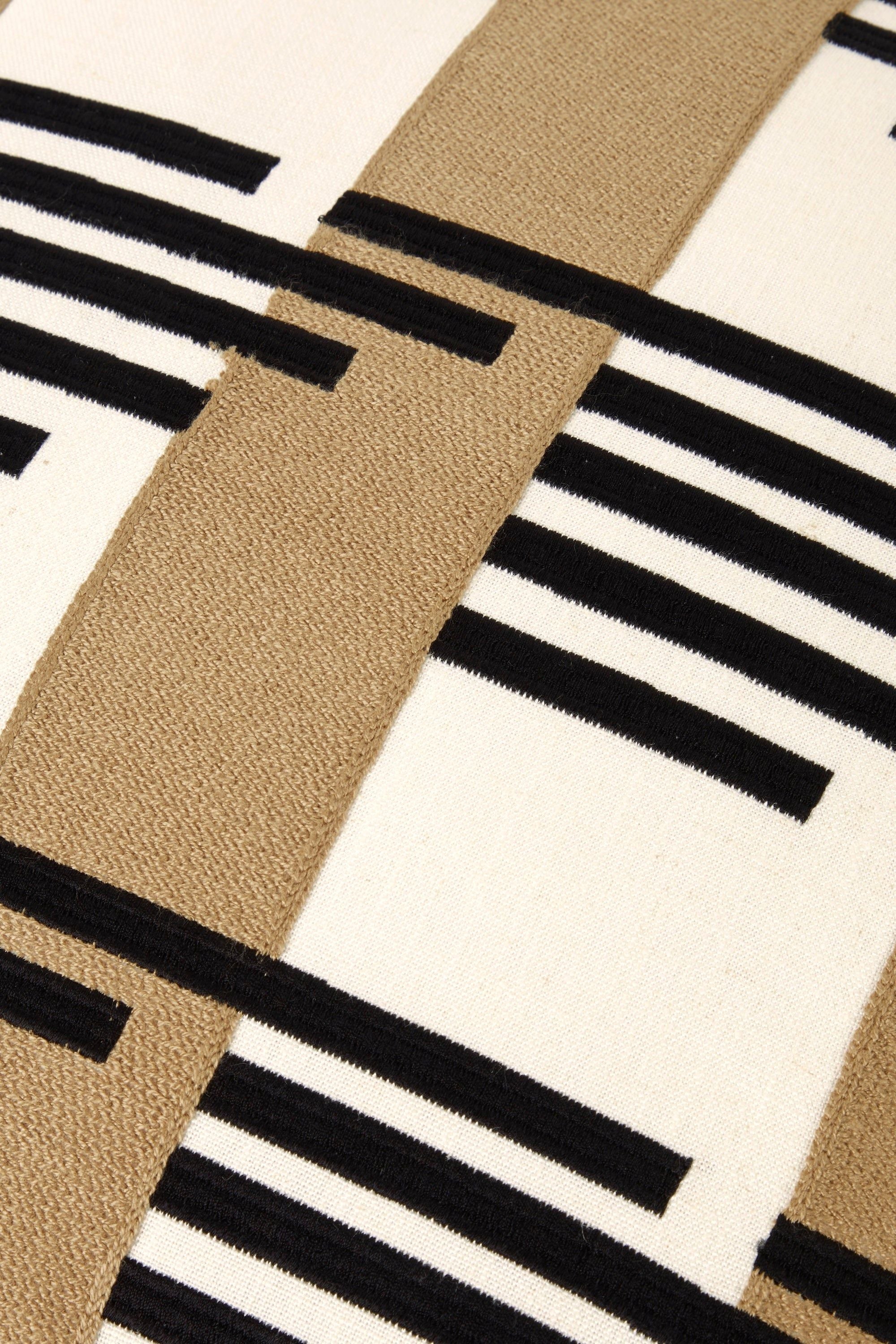 Embroidered Cushion Cover - Classic Black & Beige