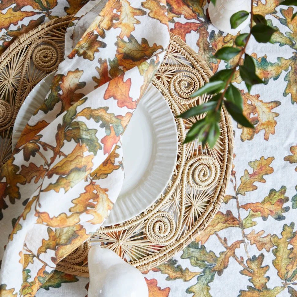 Autumn Leaves Oak Linen Table Cloth