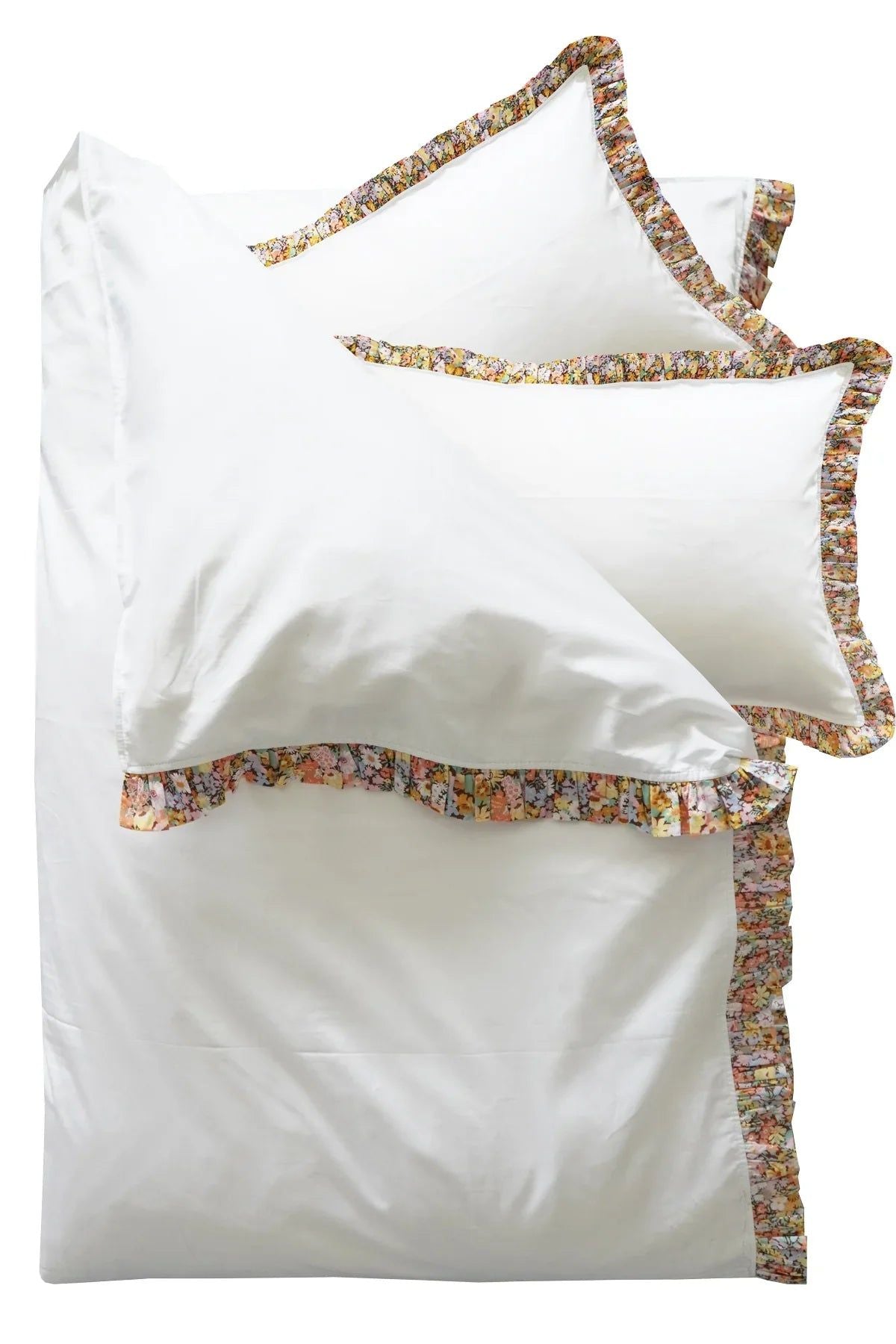 Frill-Edge White Duvet Set made with Liberty Fabric THORPE YELLOW