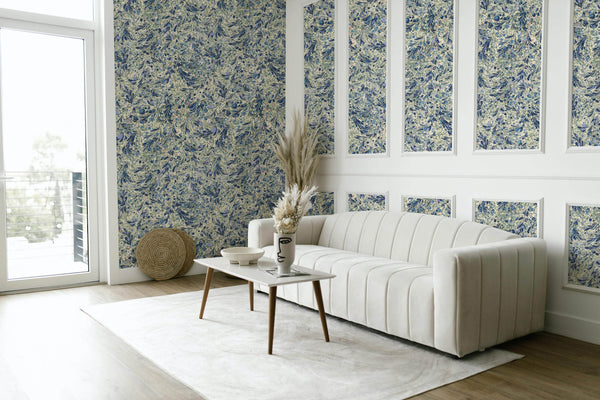 Marbled Wallpaper - 'Juniper' Colour: Blue Anise - Non-Woven