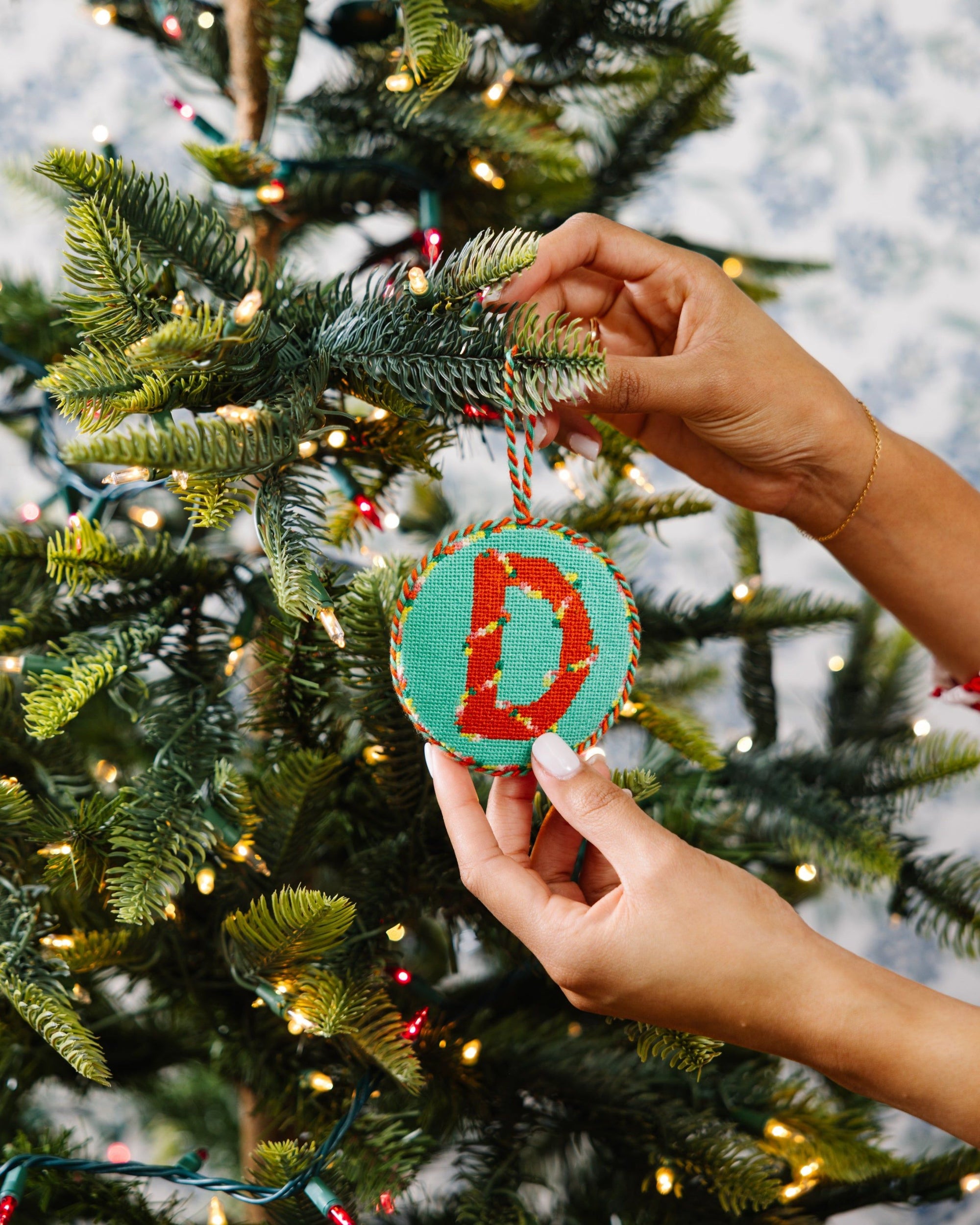 Needlepoint Monogram Ornament - D