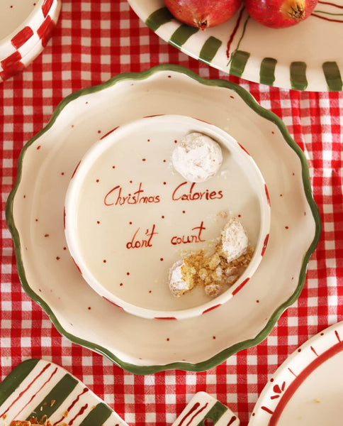 Handmade Christmas Ceramic Platter with Wavy Rim