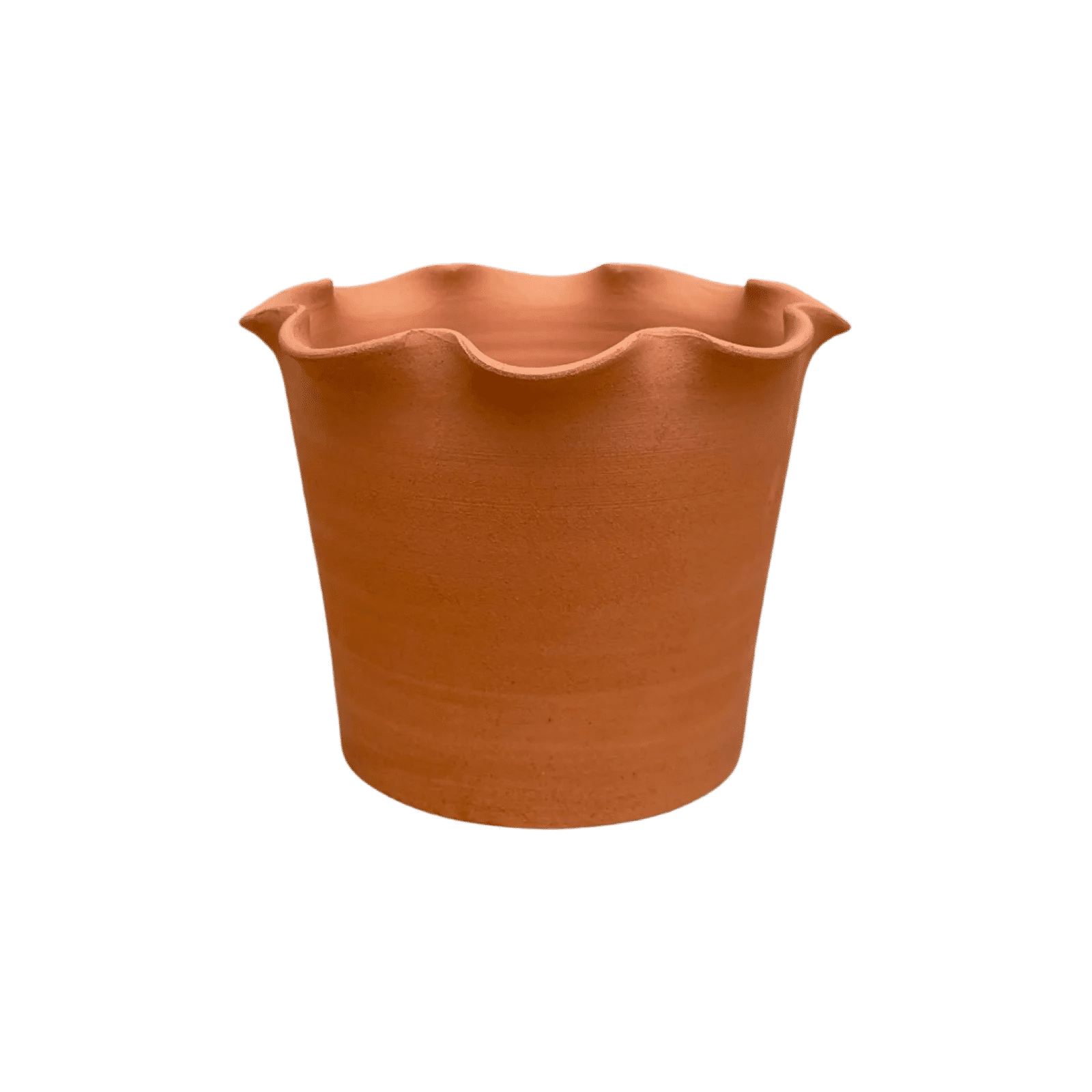 Frilly Plant Pot and Saucer - Terracotta.