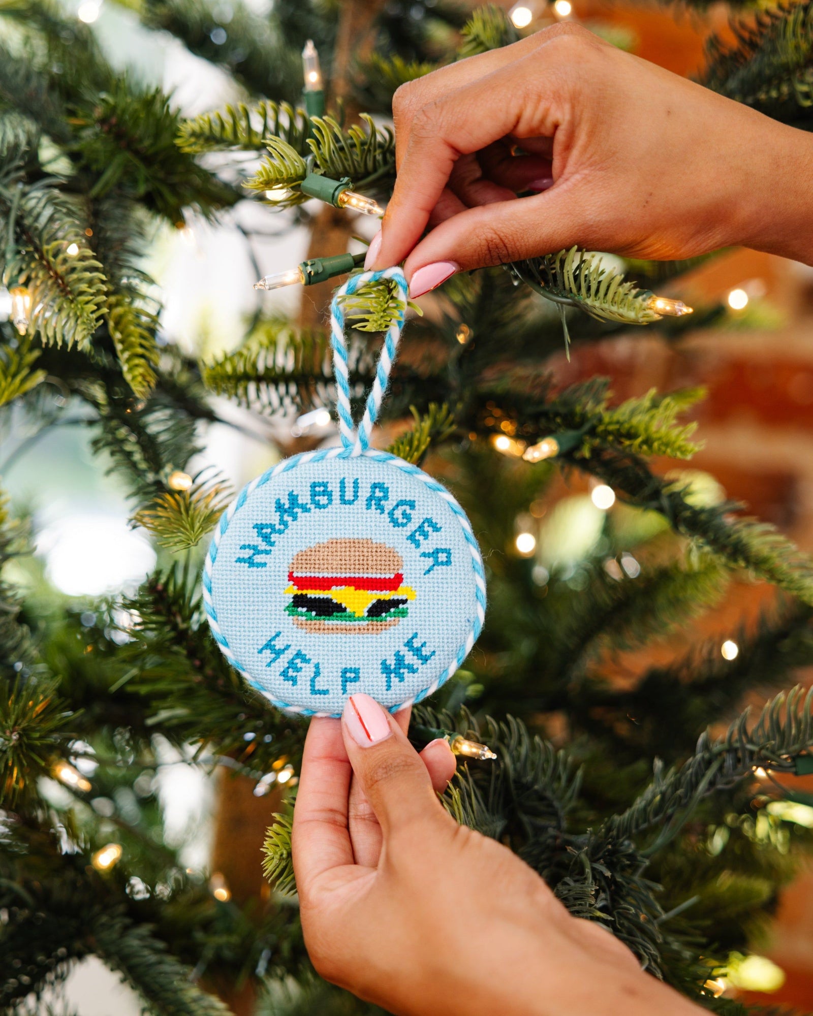 Needlepoint Ornament - Hamburger Help Me