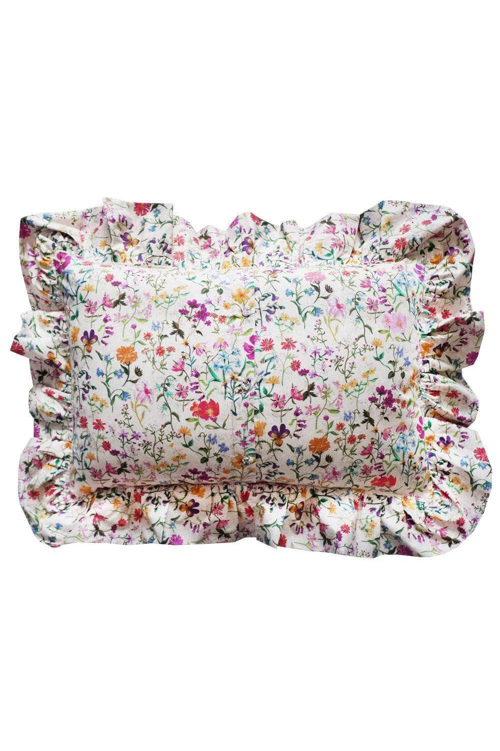 Oblong Ruffle Cushion Made With Liberty Fabric Linen Garden