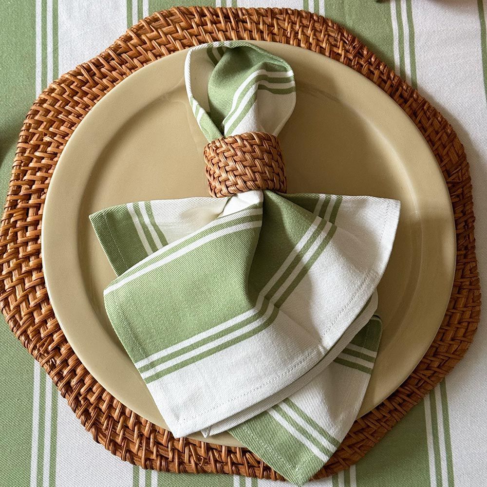 Murano Stripe Cotton Napkin - Oliva Verde - Set of 4