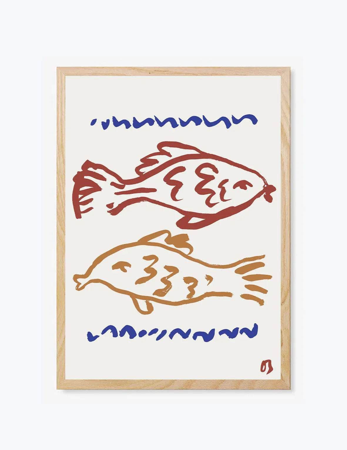 Two Fish in Red & Blue Print