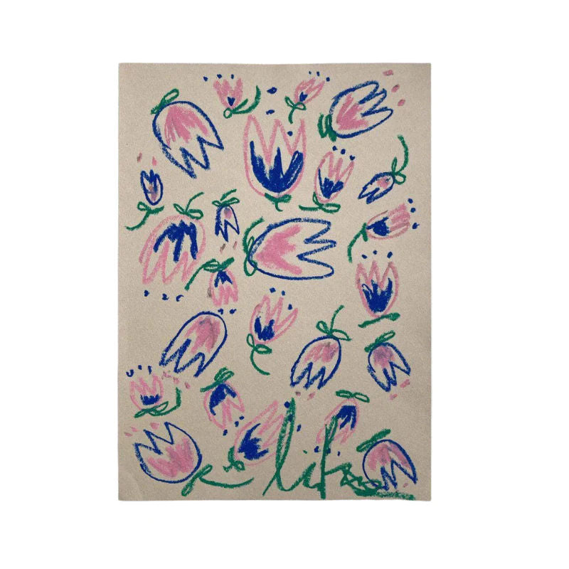 Multi Blue & Pink Flowers on White | Original Painting A3