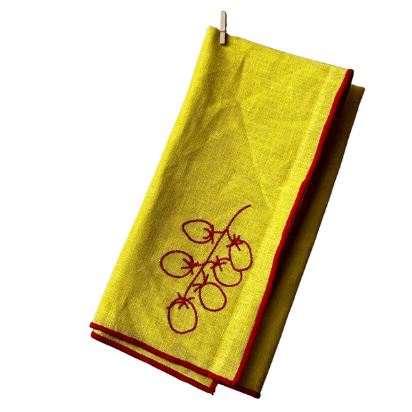 Linen Embroidered Napkins | 'Vine Tomatoes'