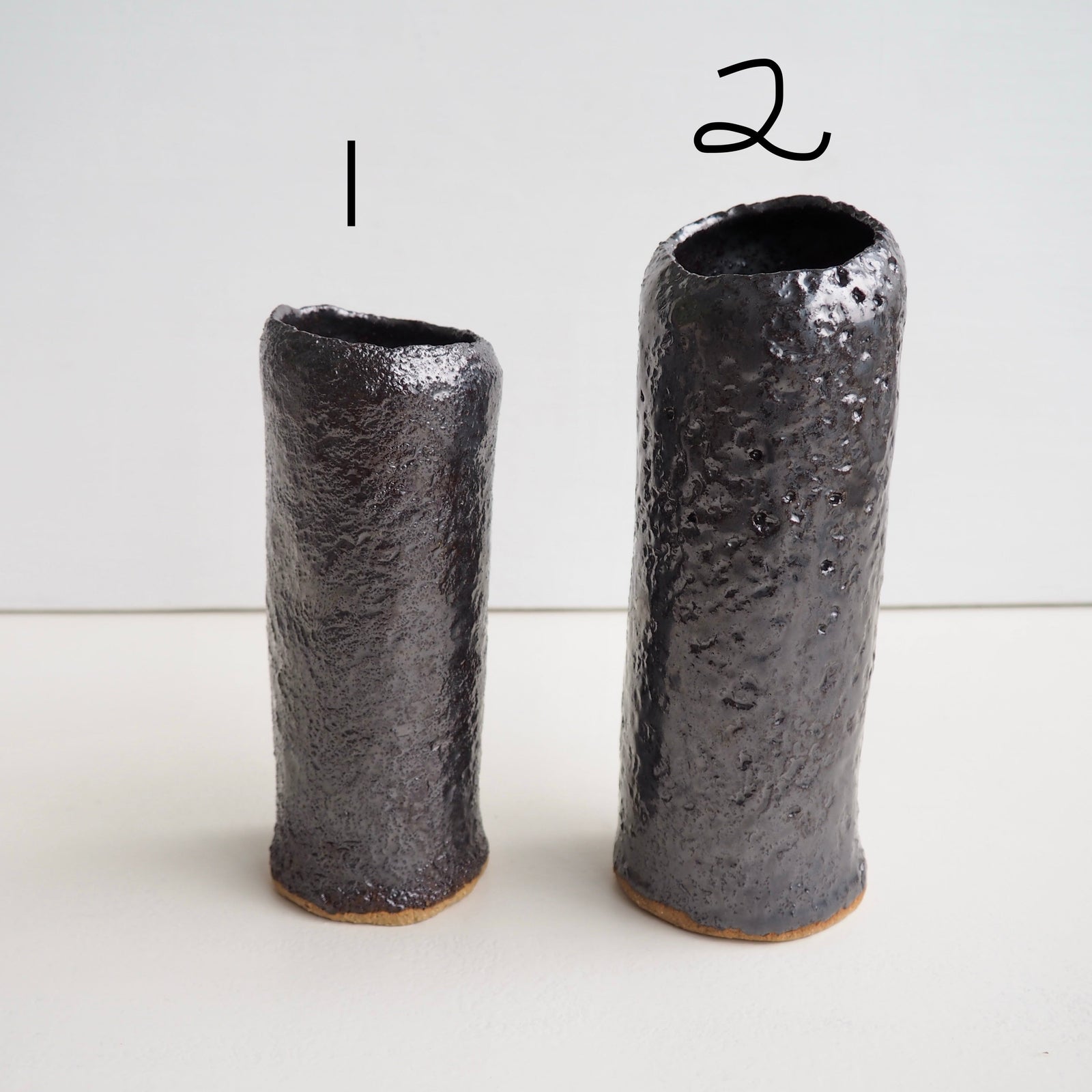 Handmade Black Metallic Pottery Cylinder Vases