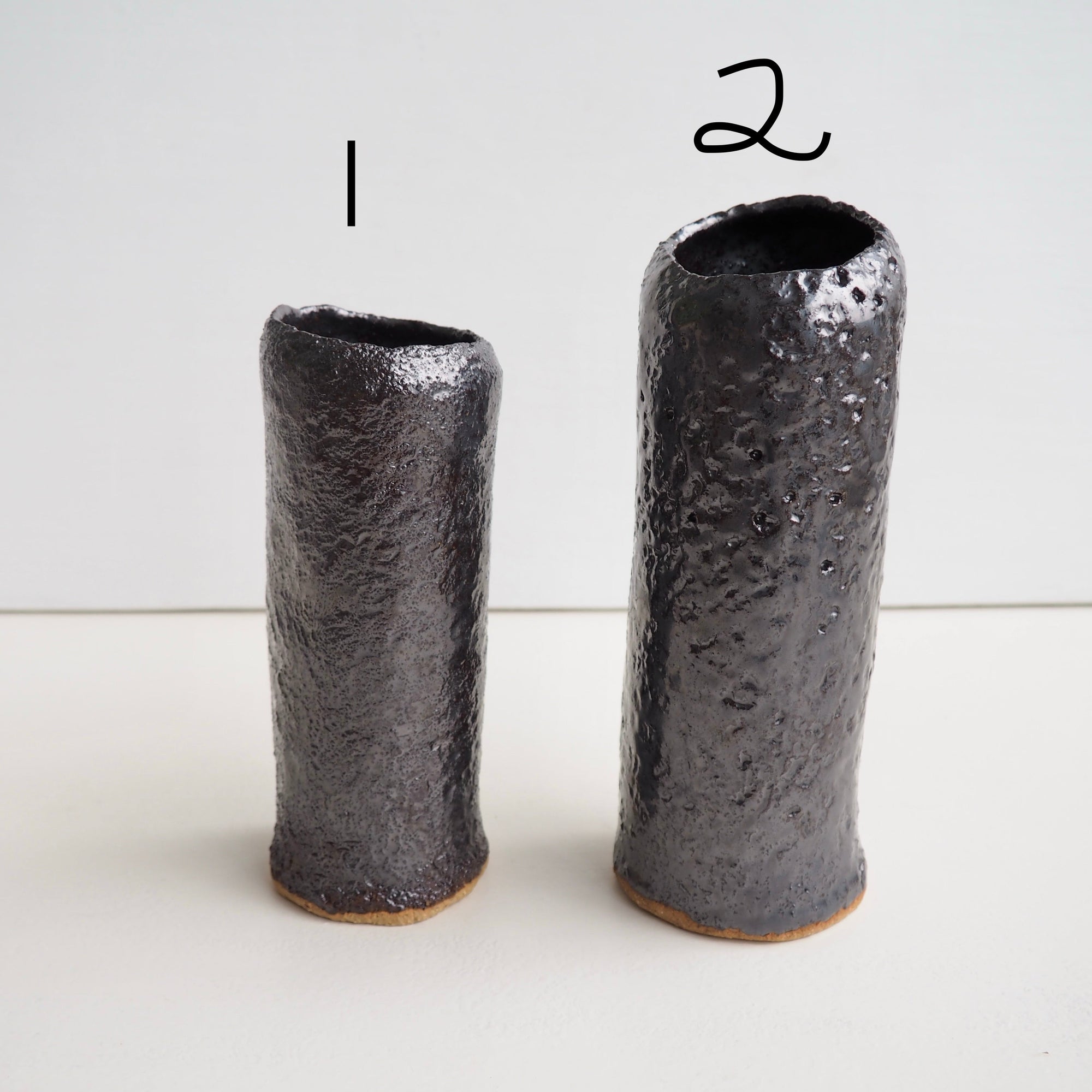 Handmade Black Metallic Pottery Cylinder Vases