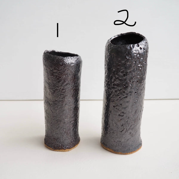 Handmade Black Metallic Pottery Cylinder Vases