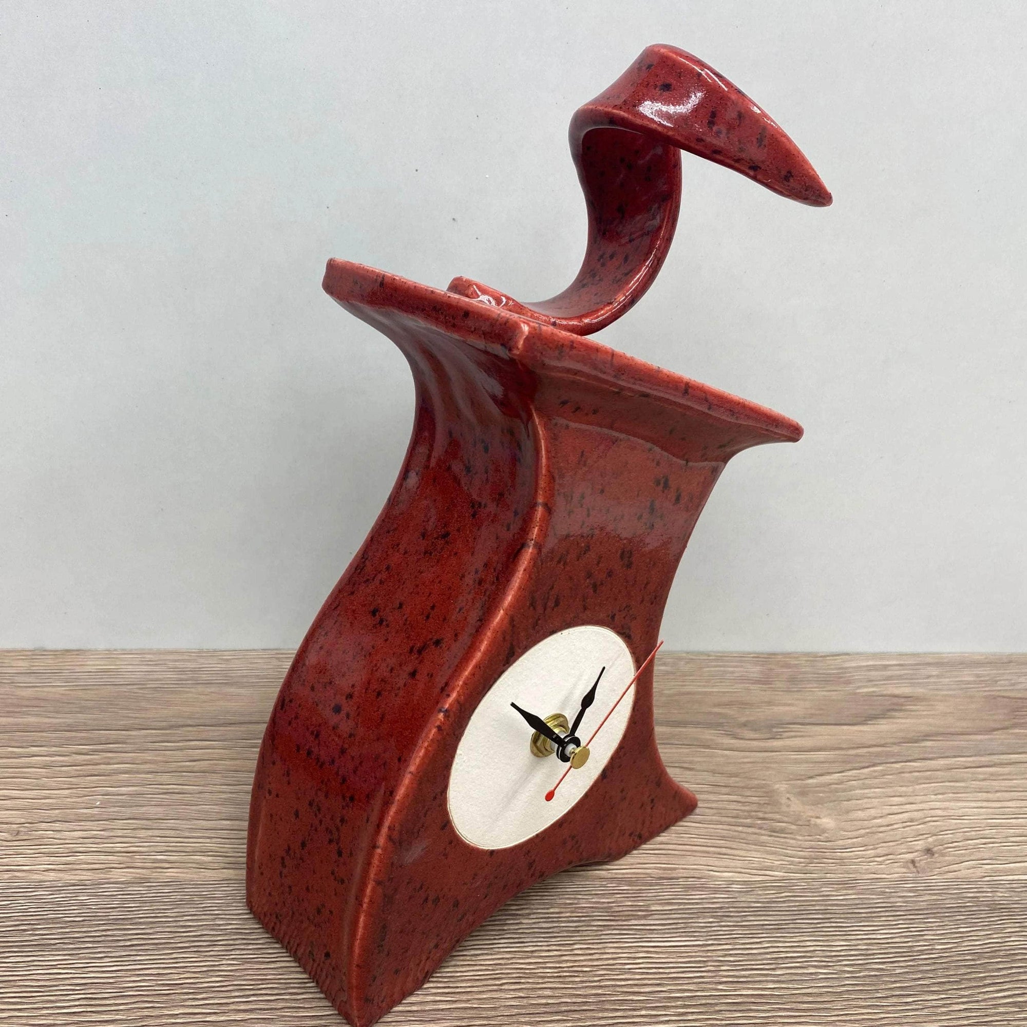 Ceramic Mantel Clock with Open Face - Speckled Red