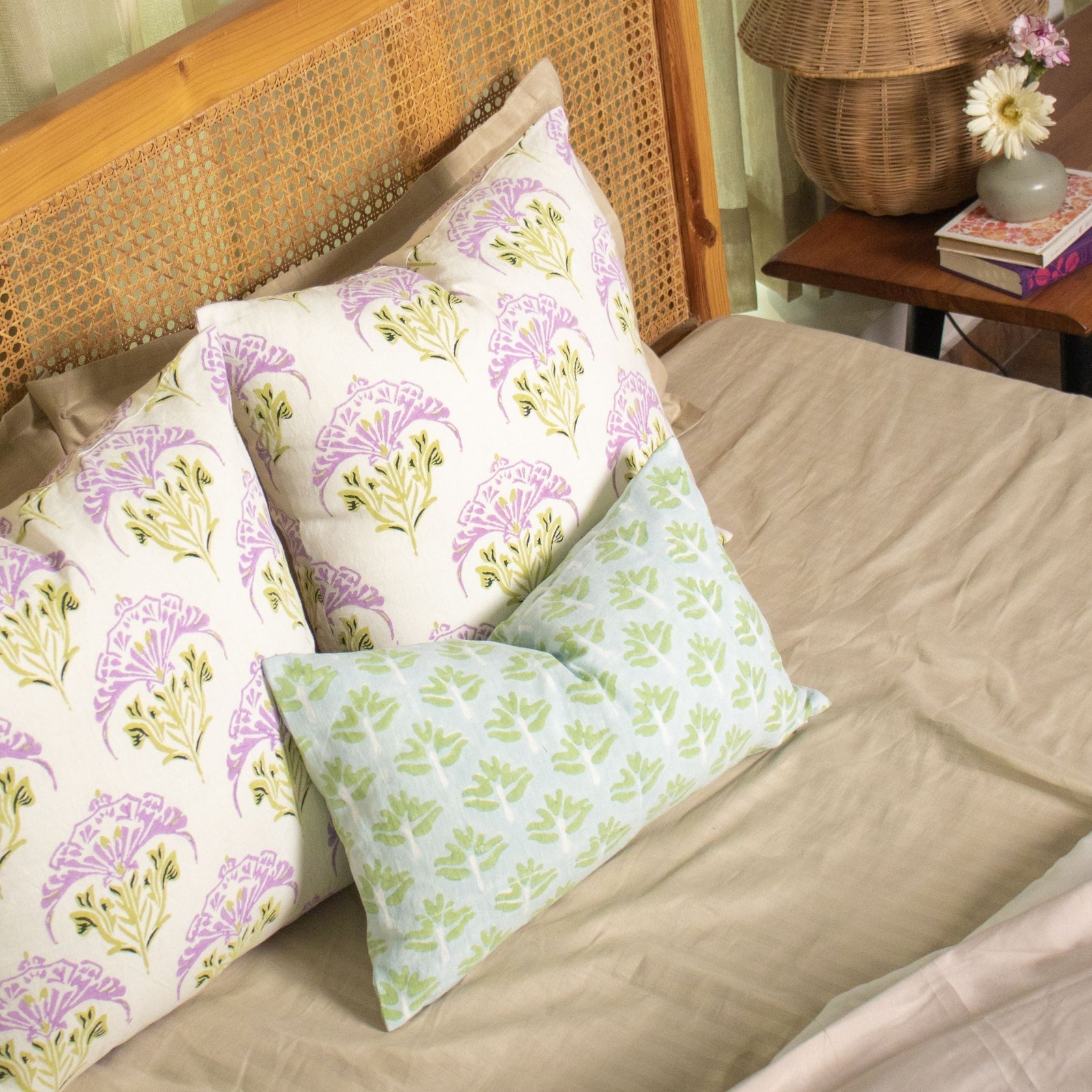 Zeenat Lumbar Throw Pillow Cover - Powder Blue