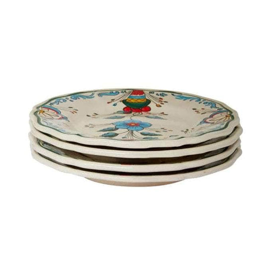Italian Hand Painted Stoneware Plates With Flower Motif - Set of 4