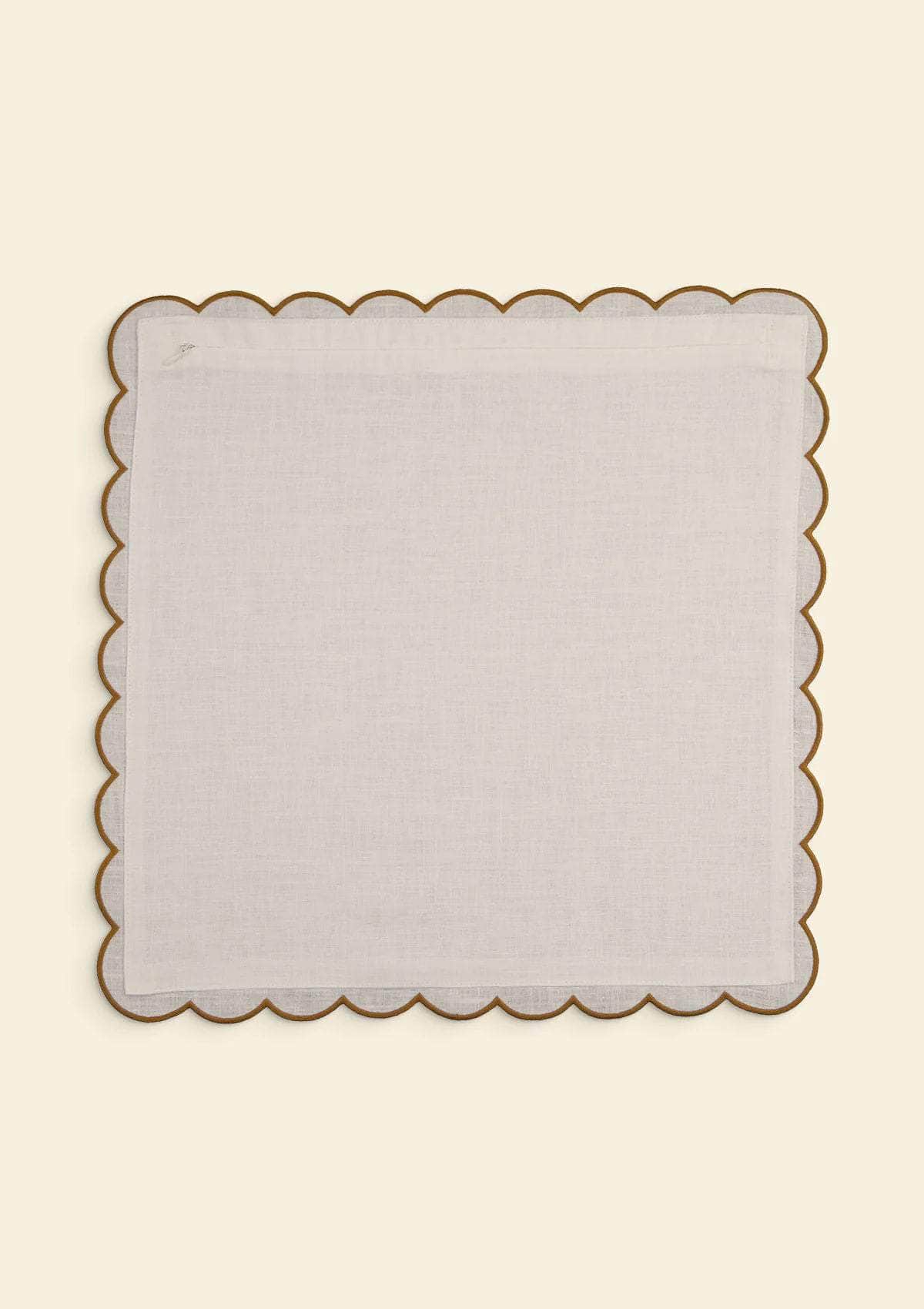 The White & Yellow Ochre Scalloped Linen Square Cushion