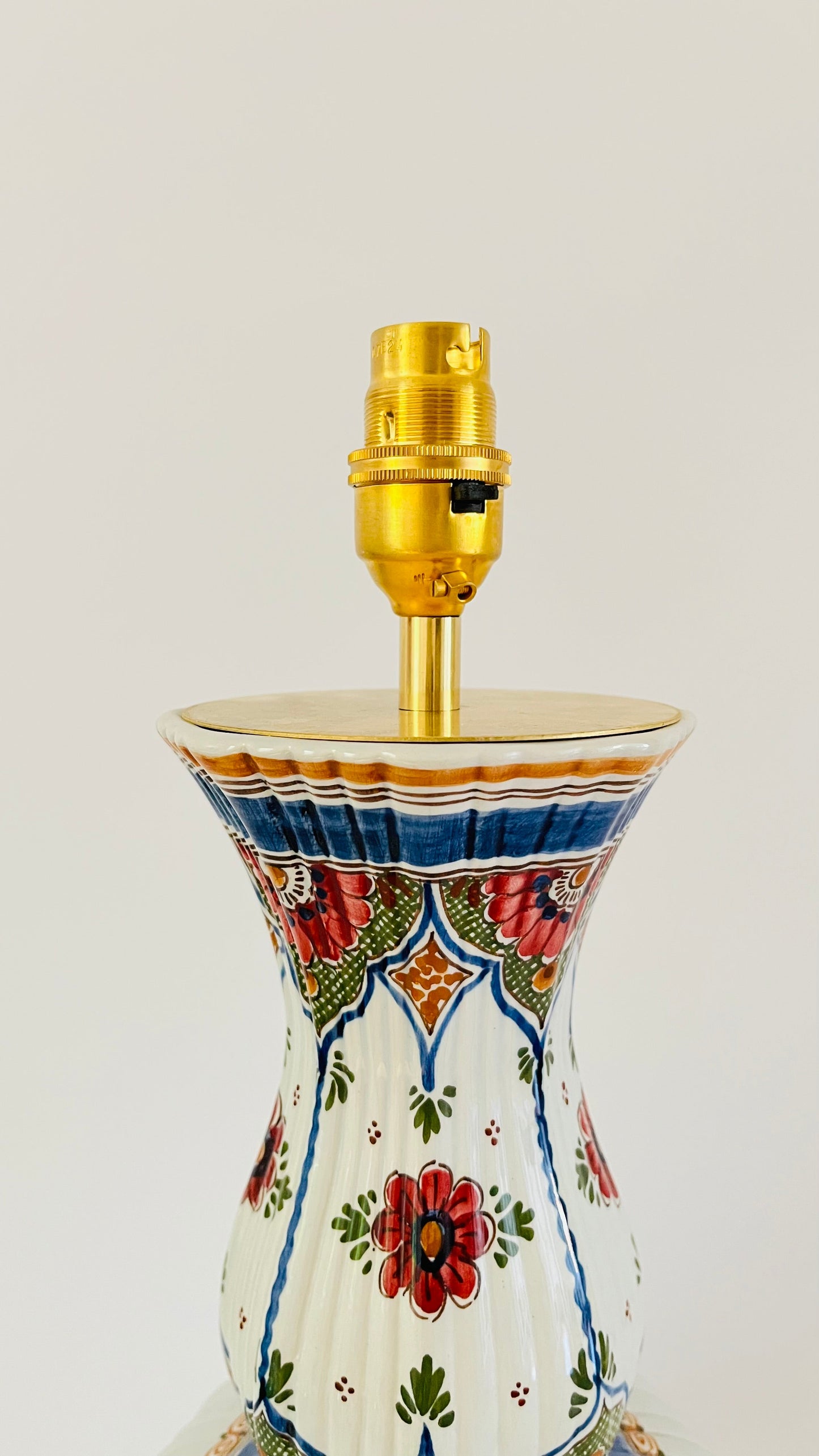 Large Antique Delft Polychrome Lamp