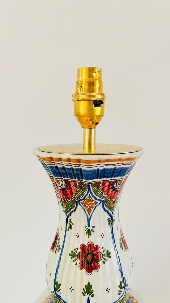 Large Antique Delft Polychrome Lamp