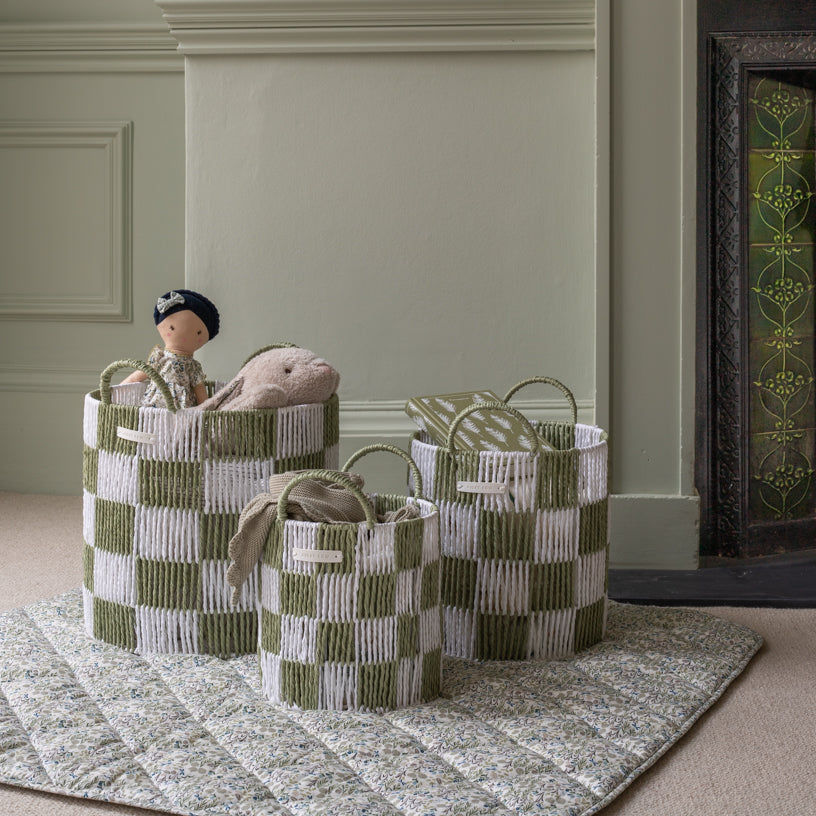 Checkerboard Storage Basket Small - Sage