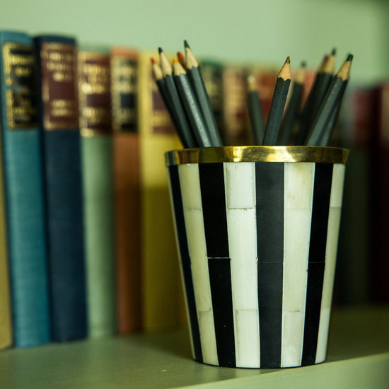 Inlay Brush Pot | Black & White | Striped