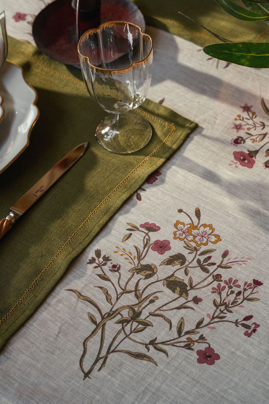 Scarlet Flax & Field Flowers Printed Tablecloth
