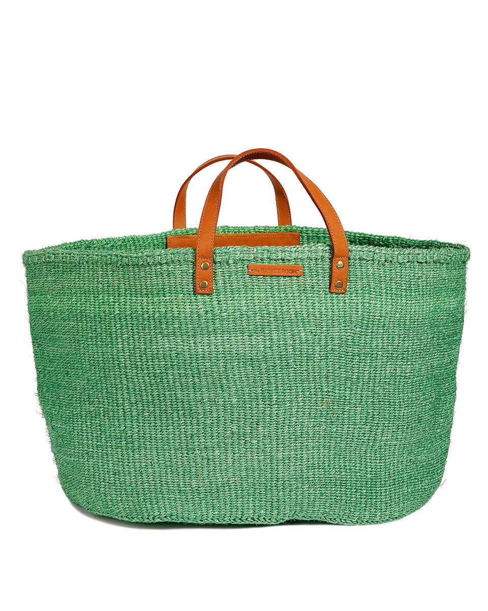 BARUA: Mint Green and Tan Leather Sisal Shopper