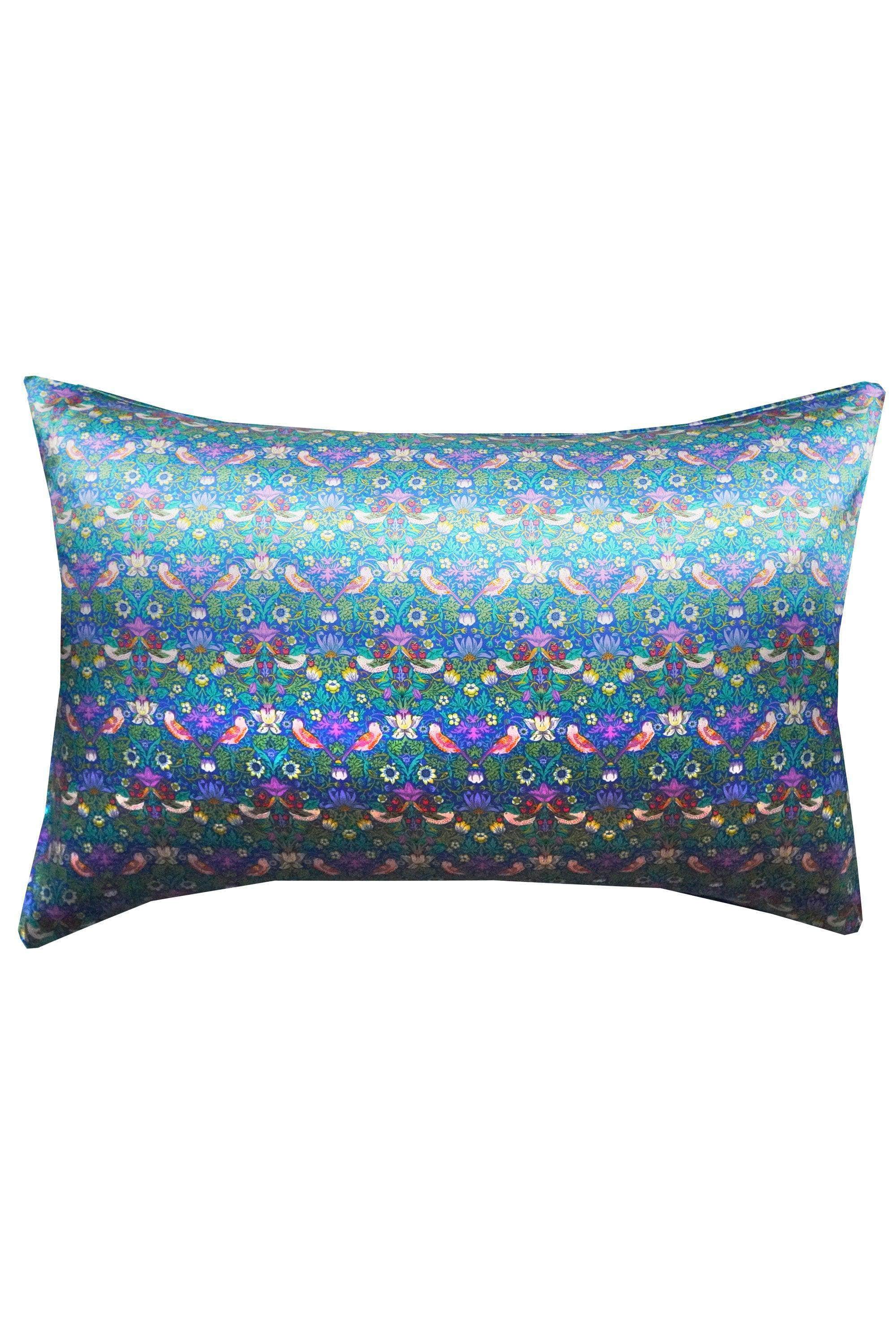 Silk Pillowcase Made With Liberty Fabric Strawberry Thief Green