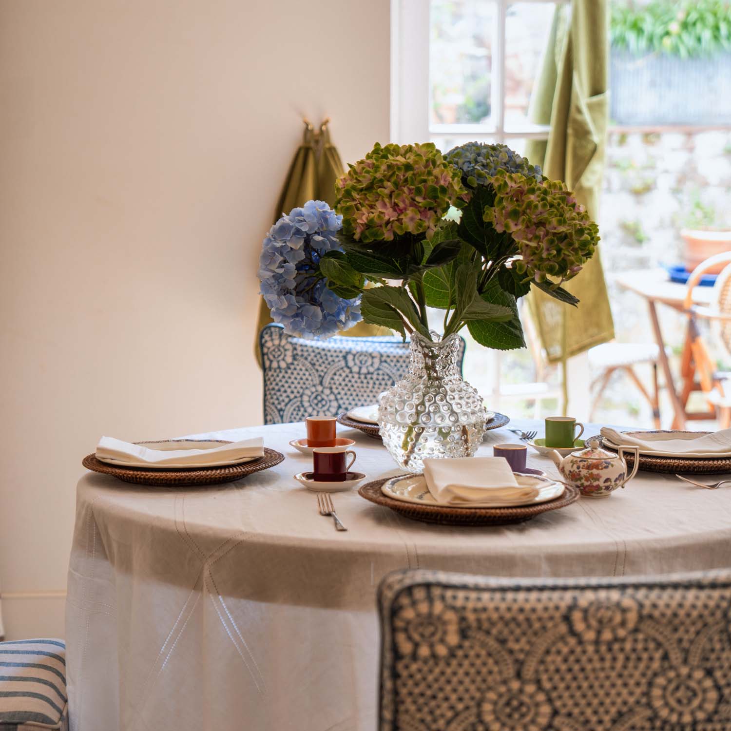 Double Hemstitch Check Round Tablecloth