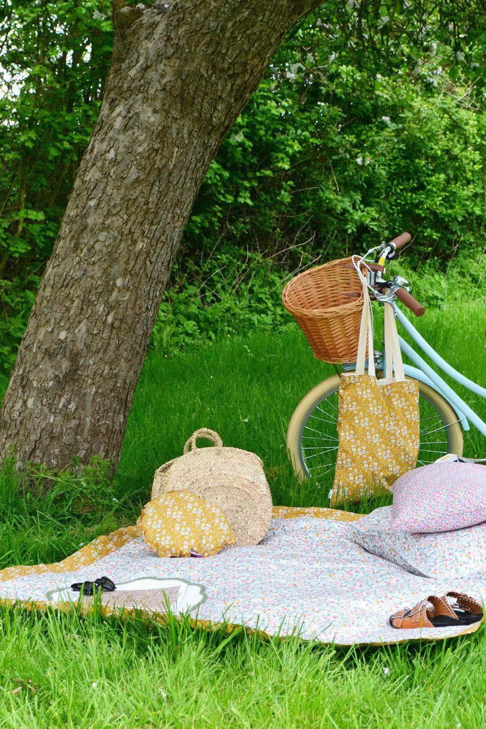Picnic Blanket Made With Liberty Fabric Betsy Grey & Capel Mustard
